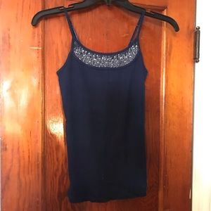 Navy cami with sequins around neck line